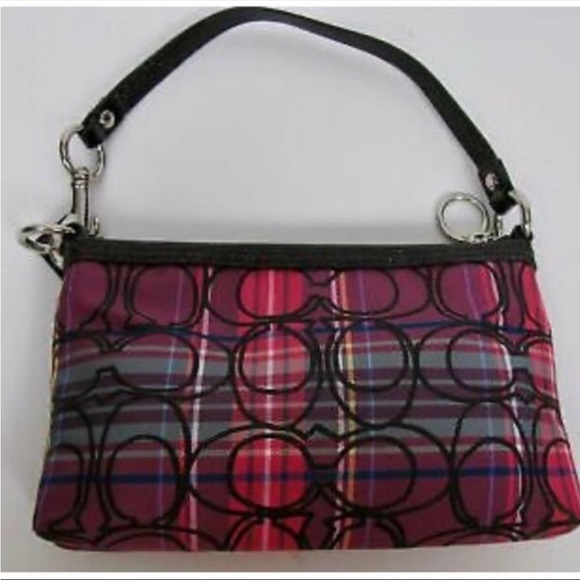 COACH POPPY WRISTLET EVENING PURSE FUCHSIA PINK TARTAN PLAID C LOGO SPARKLE BAG - Picture 6 of 12
